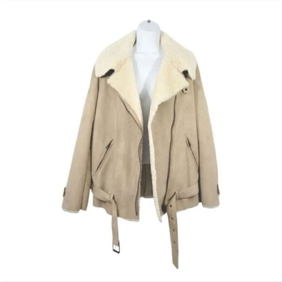 NEW Forever 21 Faux Suede and Fur Lined Aviator Flight Jacket in Camel Size XS - Picture 3 of 14